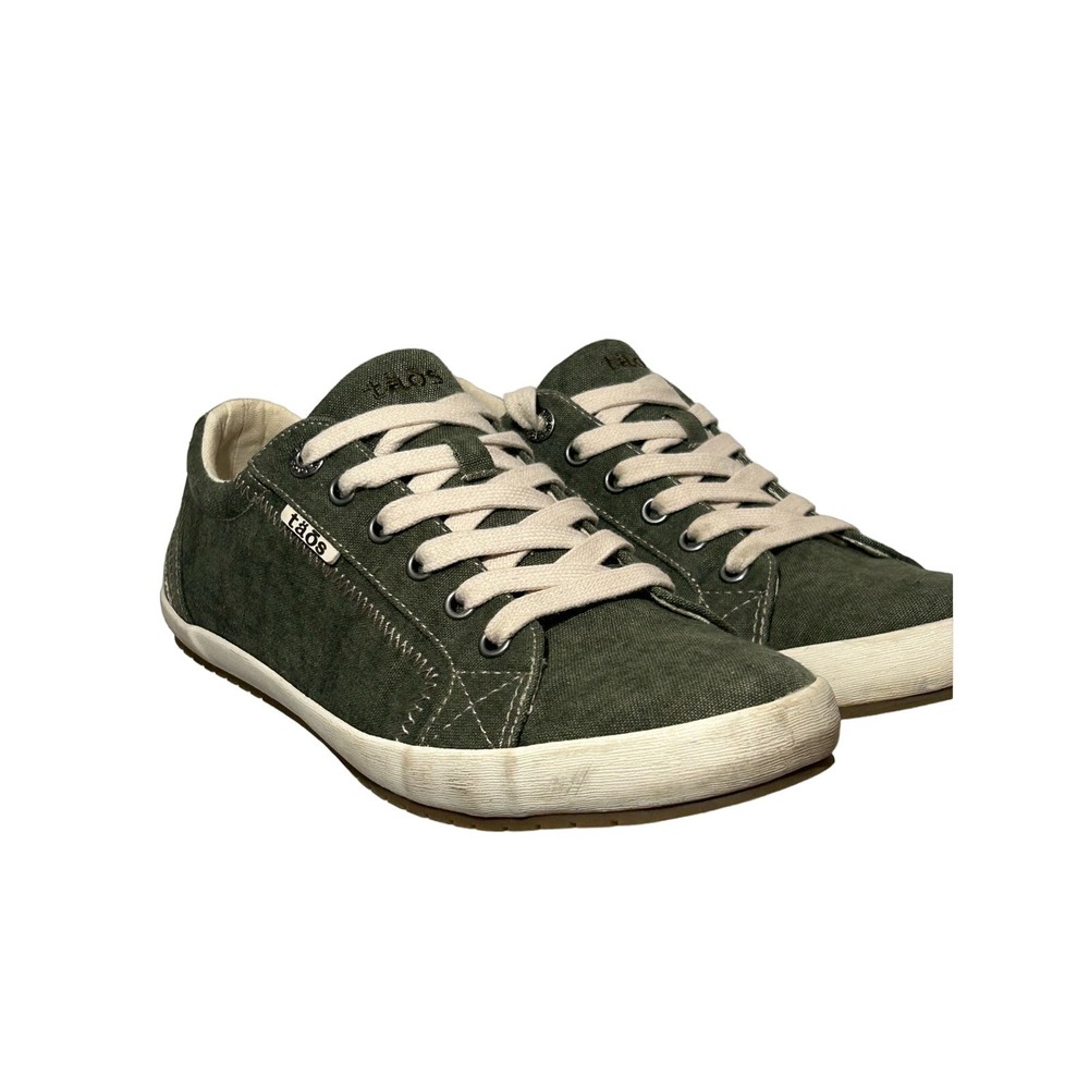 Taos Star Womens 9 Green White Shoes Sneakers Canvas Casual Lace Up Low Top